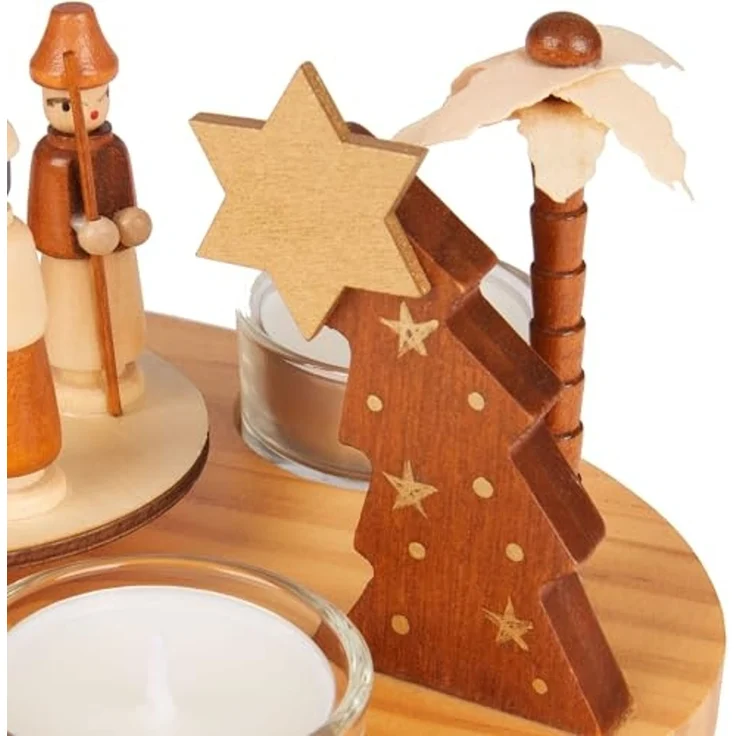 BRUBAKER Weihnachtspyramide Teelichtpyramide aus Holz - Stern von Betlehem, Jesus, Maria und Josef, 22 cm drehbare Tischpyramide für 4 Pyramiden-Teelichter - Weihnachten – Bild 5