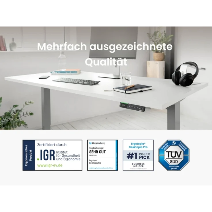 Desktopia Pro X - Elektrisch höhenverstellbarer Schreibtisch / Ergonomischer Tisch mit Memory-Funktion, Gestell Weiß, Weiß, 160x80 cm – Bild 3