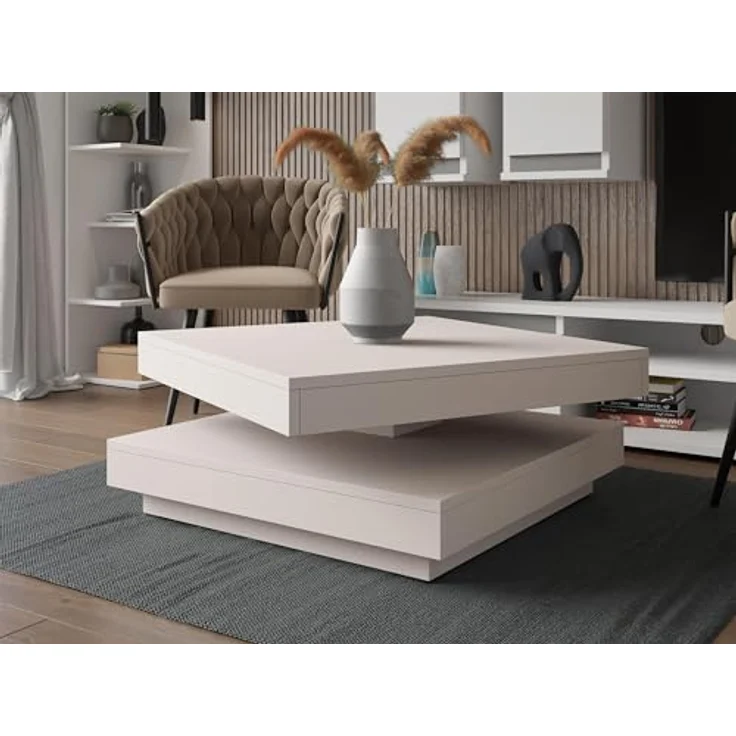 Mirjan24 Couchtisch Kaschmir, quadratisch aus Holzwerkstoff, 70x34x70 cm, drehbare Tischplatte, Antirutschfüße – Bild 4