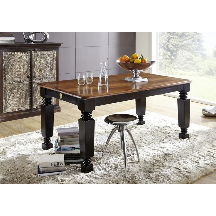 Esstisch mit Auszug Sheesham 140-180 x 90 x 76 schwarz/braun lackiert NEW BOSTON #151 – Bild 7