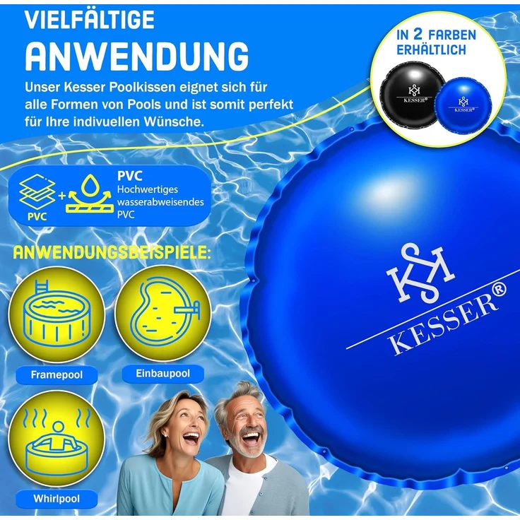 KESSER® Poolkissen Winter | Poolabdeckung mit Doppelnaht Whirpools | Luftkissen Pool Abdeckung Überwinterung | Abdeckung Einbaupools Winter | PVC wasserdicht & UV-beständig mit 4x Seile Blau, 400cm, Rund – Bild 7