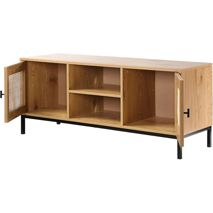 Casâme TV-Möbel mit 2 Türen, Rattangeflecht und 2 Ablagen - L120cm - Helles Holz – Bild 4