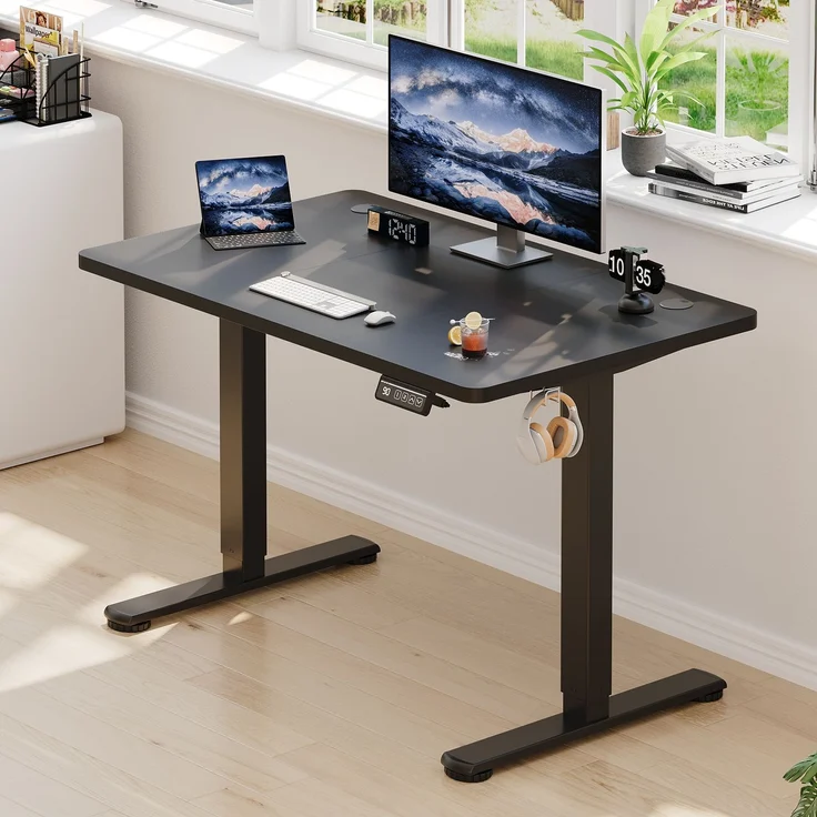 Devoko Hohenverstellbarer Schreibtisch Holzwerkstoff Metall Schwarz 100 x 60 x 73-118 cm – Bild 1