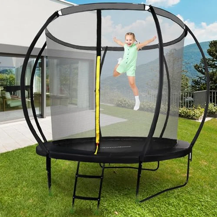 HyperMotion Kindertrampolin 244 cm mit Sicherheitsnetz und Leiter – wetterfest und robust für Kinder ab 3 Jahren – Bild 2