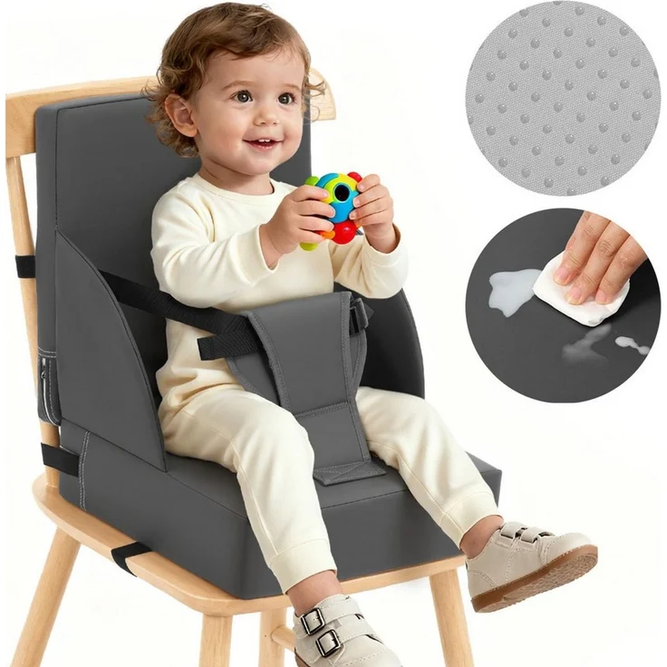 Insma Sitzkissen Kindersitzerhöhung Stuhlkissen Kunstleder 3-Punkt verstellbaren Gurten, wasserdicht, rutschfest, 34,5 × 34,5 × 9cm – Bild 1
