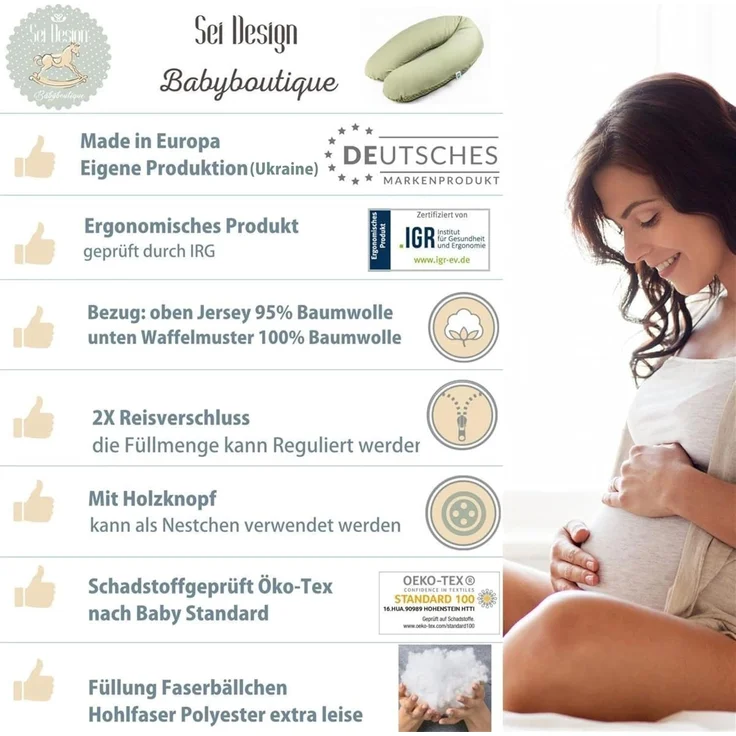 sei Design XXL Stillkissen ergonomisch 190x30, Schwangerschaftskissen Seitenschläferkissen Komfortkissen Erwachsene, Stillkissen-Bezug aus Jersey und Waffelstoff, Pregnancy Pillow Baby – Bild 6