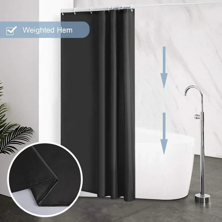 Duschvorhang 120x180 Textil Badvorhang Polyester Schwarz wasserabweisend – Bild 4