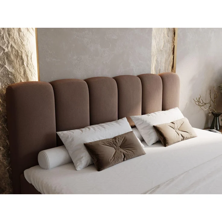 GRAINGOLD Cloud Boxspringbett 140x200, Bett mit Bettkasten, Velour-Stoff, mit Kopfteil, Braun – Bild 5