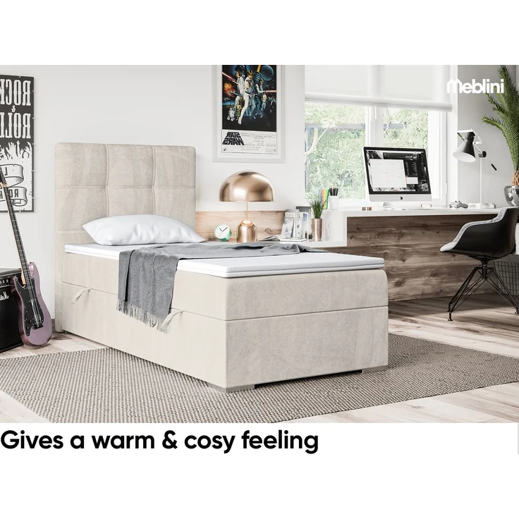 MEBLINI Boxspringbett KAI 100x200cm Links - H3/Beige Samt - mit Bettkasten - Gepolstert Einzelbett mit Topper & Taschenfederkern-Matratze – Bild 4