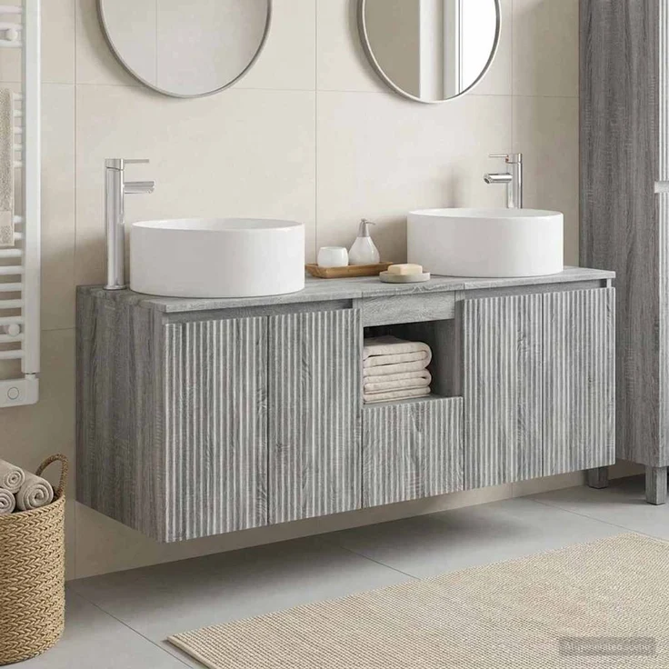 vidaXL Badezimmerschrank-Set 3 stk. Grau Sonoma 129 x 44,5 x 80 cm 3405743 – Bild 1