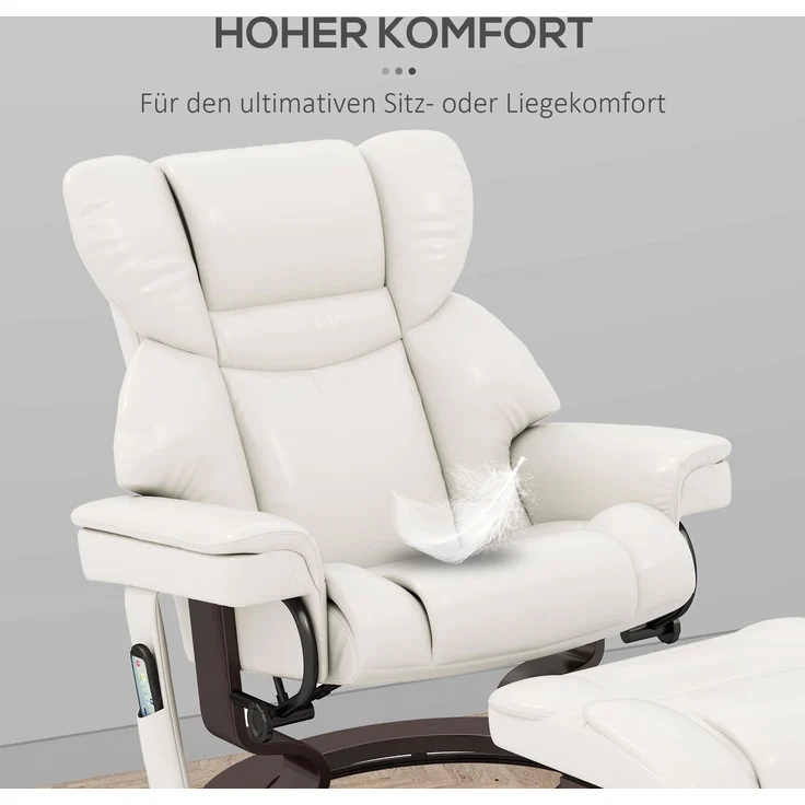 HOMCOM Relaxsessel mit Fußhocker, Kunstleder, Stahl, Cremeweiß, 79B x 82T x 101H cm – Bild 6