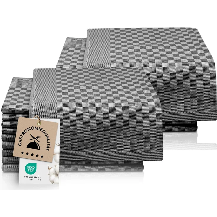 ZOLLNER 20er Set Geschirrtücher Baumwolle in 46x70 cm - super saugstarke und robuste Küchentücher – waschbar bis 60°C – in schwarz kariert - Gastronomiequalität - Oeko Tex® Zertifiziert