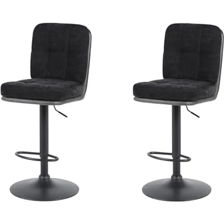 Hela Tische, 2er Set Barhocker Vila, Materialmix Webstoff Schwarz/Microfaser Anthrazit, 360° drehbar, Höhenverstellung mit Lift, 120kg belastbar