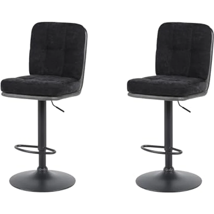 Hela Tische, 2er Set Barhocker Vila, Materialmix Webstoff Schwarz/Microfaser Anthrazit, 360° drehbar, Höhenverstellung mit Lift, 120kg belastbar – Bild 1