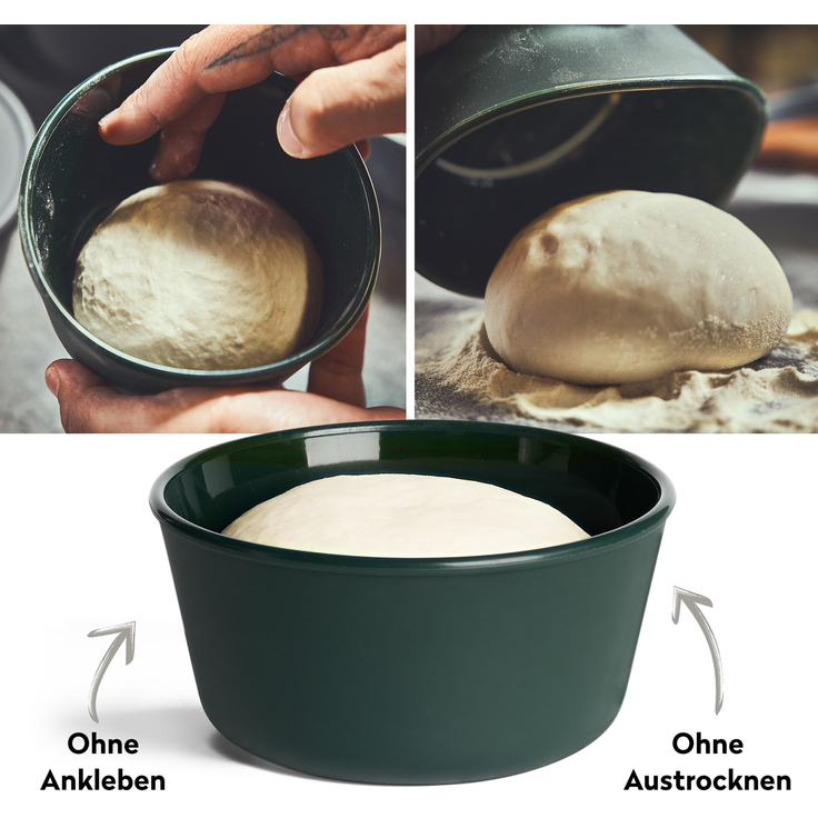 BURNHARD Pizzaballenbox mit Deckel, luftdicht, 6er-Set aus BPA-freiem Silikon, stapelbar, temperaturbeständig (-20 bis 230 °C), ideal für Stückgare, Einfrieren & Backen - Grau, Grün - #946392 – Bild 9