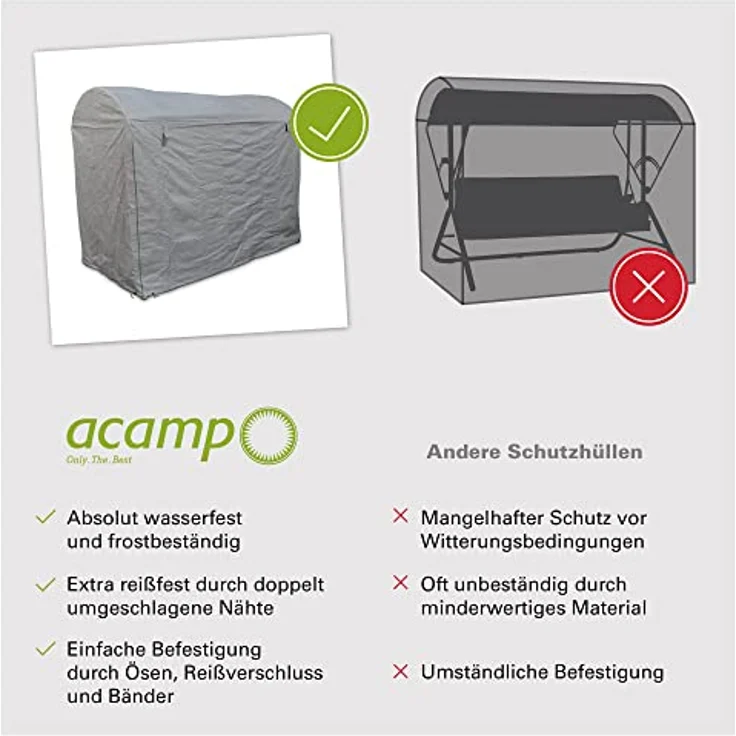 acamp Schutzhülle für Liegeschaukel 'Star', wasserdichtes PVC-beschichtetes Polyester, frostbeständig, extra reißfest mit Reißverschluss und Befestigungsbändern – Bild 5