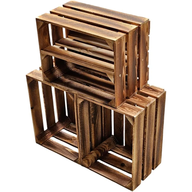 Holzkisten Obstkisten 3 x 40x30x25cm Geflammt Ablage Lang – Bild 2