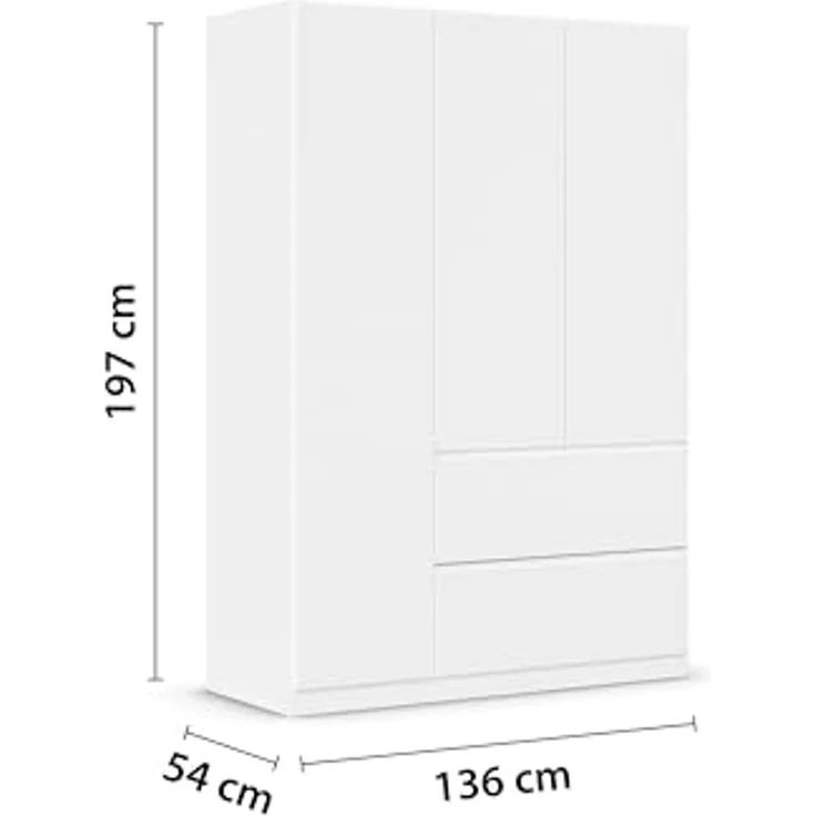 rauch Drehtürenschrank Kleiderschrank Schrank Garderobe COSTA in den Breiten 91/136/181 cm (in 3 Ausstattungen BASIC/CLASSIC/PREMIUM) viel Platz, grifflose Front und Push-to-Open Funktion MADE IN GERMANY – Bild 3