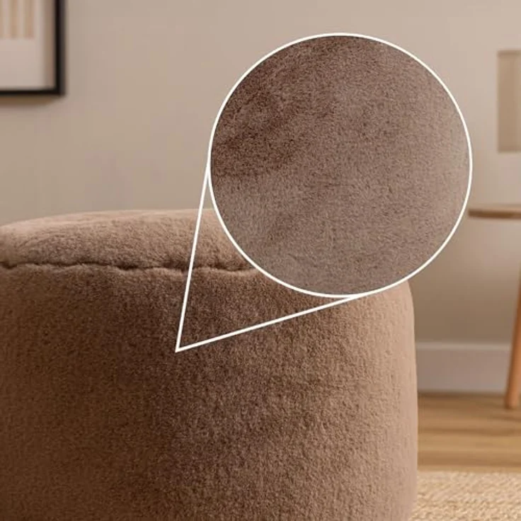 Icon Milano Hocker, Mokkabraun, Kaninchen Kunstfell Stoff, Sitzsack Stuhl, Sitzpuff Hocker mit Füllung, Fußhocker für das Wohnzimmer, Deko Wohnzimmer – Bild 5