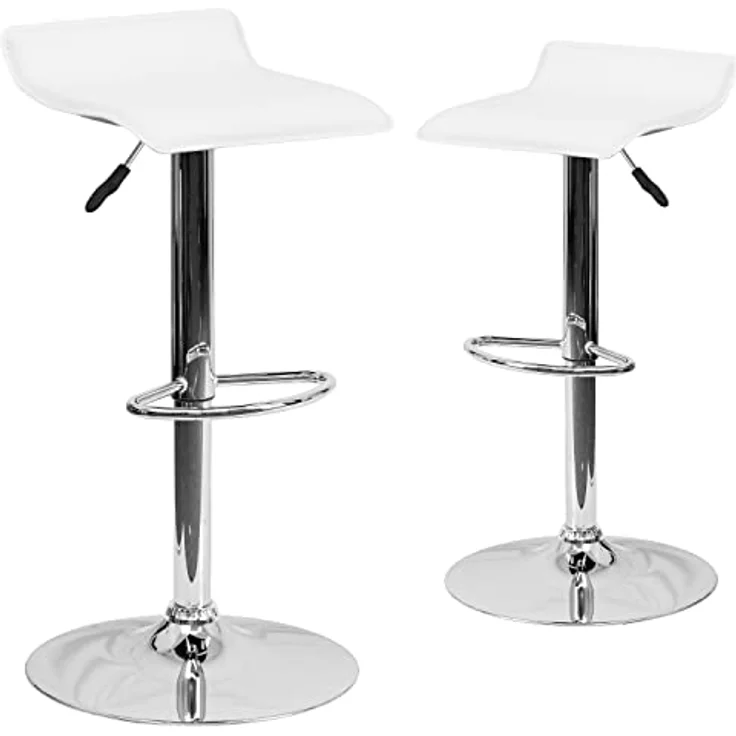 Flash Furniture Barstuhl, höhenverstellbar, modern, Vinyl, mit stabilem Sitz in Wellenform und Chrombasis, Hardwood-Mikrofaser, Weiß, 2 Stück – Bild 2