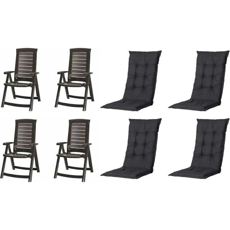 SET Aruba, 4 x Klappsessel graphit, 4 x Auflage black
