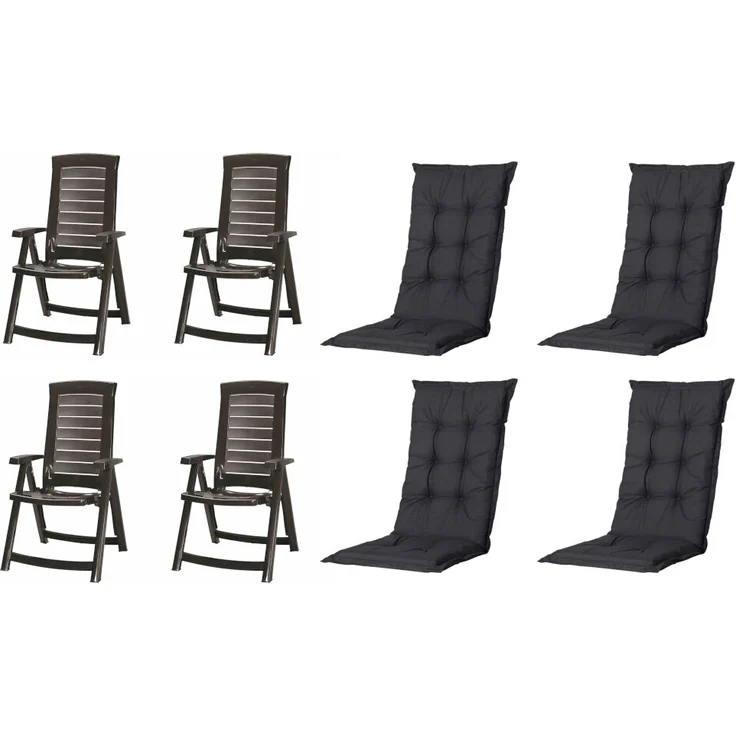 SET Aruba, 4 x Klappsessel graphit, 4 x Auflage black – Bild 1