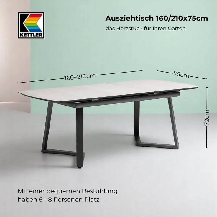 Kettler Gartentisch Ausziehtisch 160/210 x 95 cm Aluminium Keramikglas Anthrazit – Bild 3