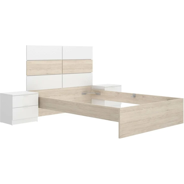 Dmora Doppelbett Alina, Struktur des Container-Betts, Sommier mit Verkleidung, Matratzenhalterstruktur, 267x205 h122 cm, Weiß und Eiche