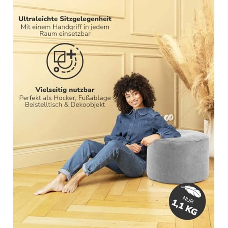 mokebo Pouf Der Ruhepouf (rund und aus Webstoff), Sitz-Hocker, Bodenkissen, Fußhocker, Hocker, Sitzkissen in Grau – Bild 3