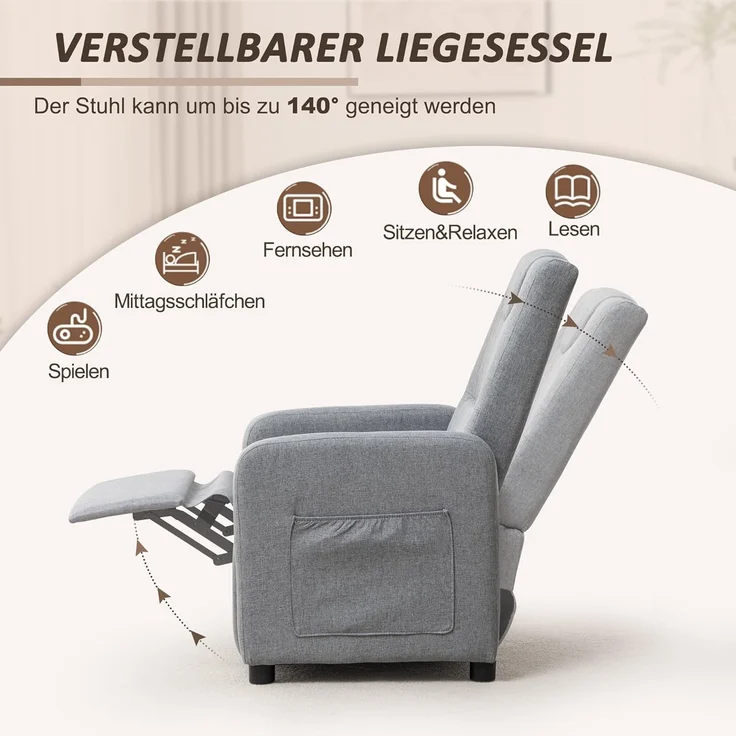 Thanaddo Sessel Relaxsessel,TV-Sessel mit Liegefunktion,Massagesessel, Fußstütze ausziehließer – Bild 5