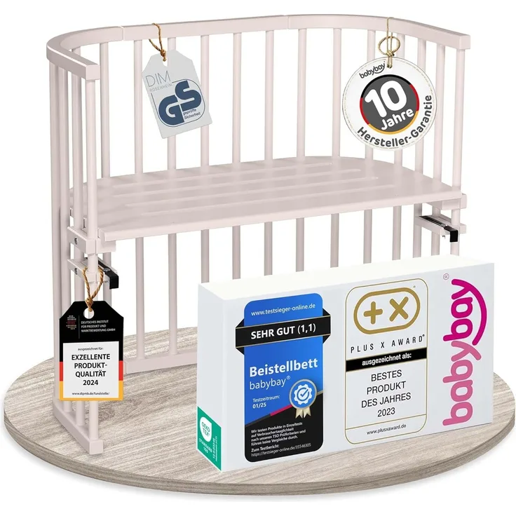 babybay Original Beistellbett aus massivem Buchenholz/kompakt & verwandelbar/Kinderbett Höhe stufenlos verstellbar & umweltfreundlich/mitwachsendes Babybett (beige lackiert)