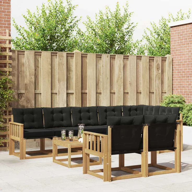 vidaXL Outdoor-Sofagarnitur 9 stk. 8-Sitzer Weiß und Schwarz 3389618 – Bild 1