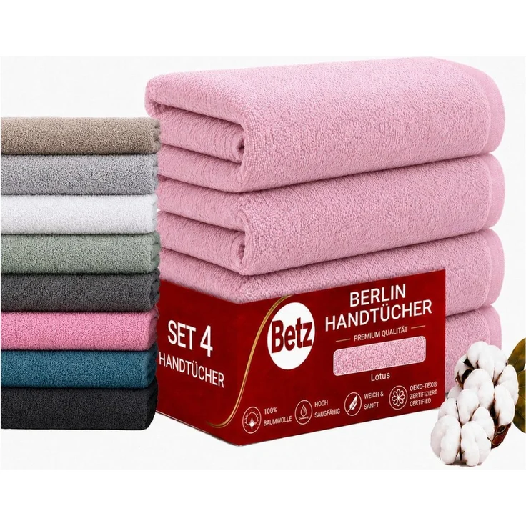 Betz Handtücher Berlin 4er Pack Handtuch-Set 50x100 cm, 100% Baumwolle – Bild 1