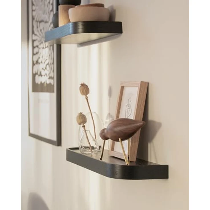 Kazai.® Wandregal-Set 'Toke' | 3 Hängeregale in Echtholz-Veneer | Schwebendes Holzregal als Wanddeko und Ablage für Bad, Wohnzimmer, Küche, Schlafzimmer und mehr | Eiche, schwarz – Bild 6