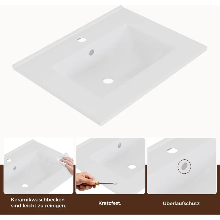 Waschtisch 61 x 46,5 x 57 cm, wandhängend, mit Keramikbecken und LED-Sensorbeleuchtung – Bild 8