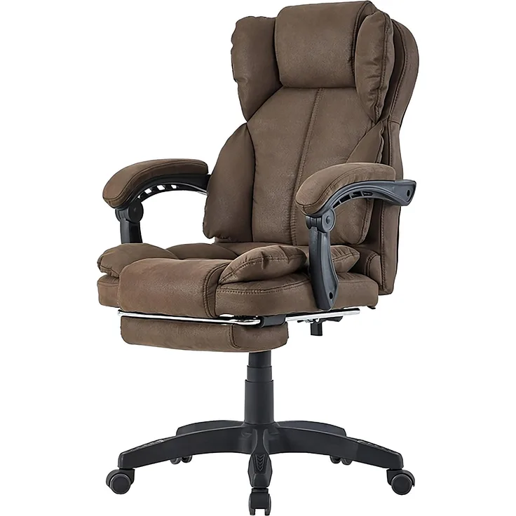 Bürostuhl mit gepolsterten 3-Punkt-Armlehnen - Schreibtischstuhl mit Kopf- und Fußstütze - ergonomischer Bürostuhl mit einer verstellbaren Rückenlehne für gesündere Sitzpositionen Kaffeebraun