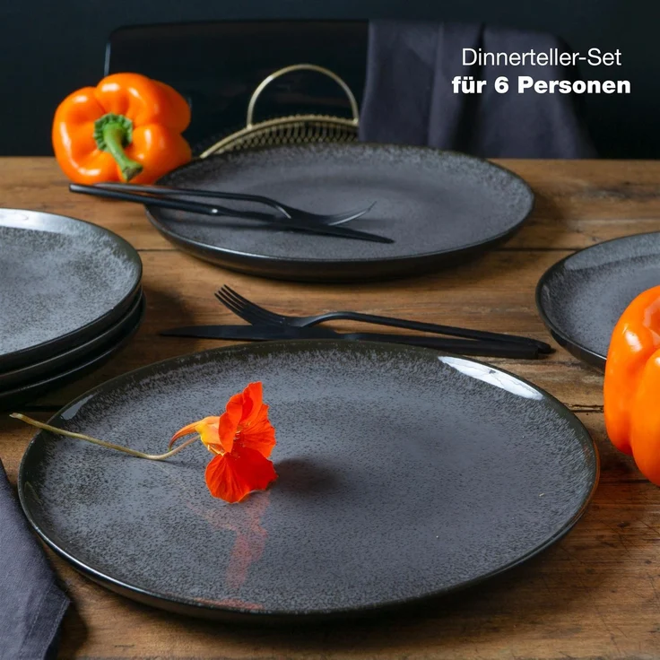 Moritz & Moritz VIDA 6tlg Dinnerteller Anthrazit – Bild 2