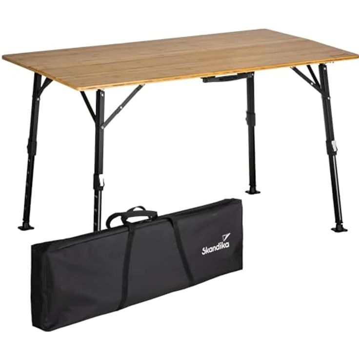 Skandika Campingtisch Tobro Bambus Klapptisch 120 x 70 cm, Gartentisch, Balkontisch, faltbar, klappbar, höhenverstellbar, bis 100 kg, wetterfest, Tragetasche – Bild 2