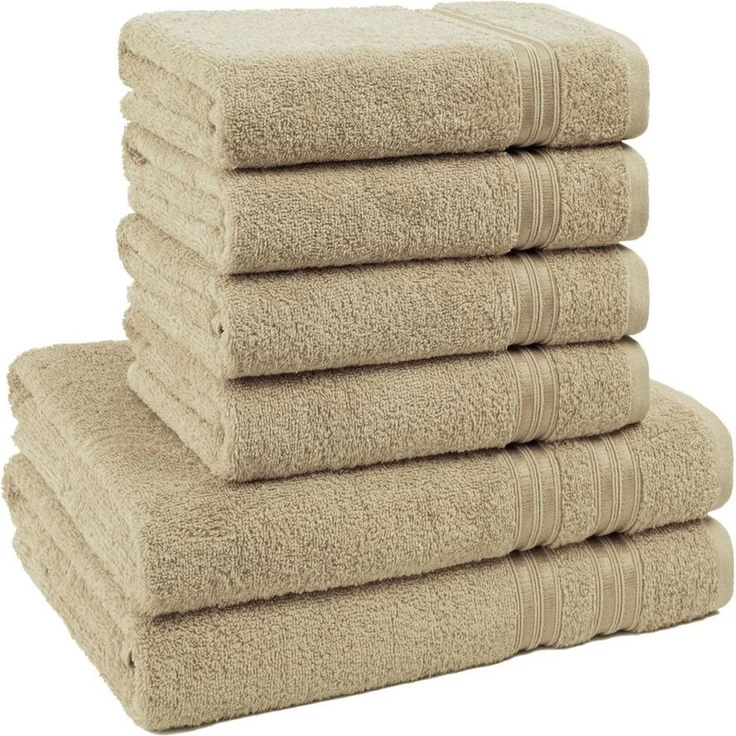 Hammetex 6 teiliges Handtuch Set, 100% Baumwolle Weich Saugstark Qualität Handtücher Set, 2 Badetücher 70x140 cm, 4 Handtücher 50x100 cm, Beige – Bild 1