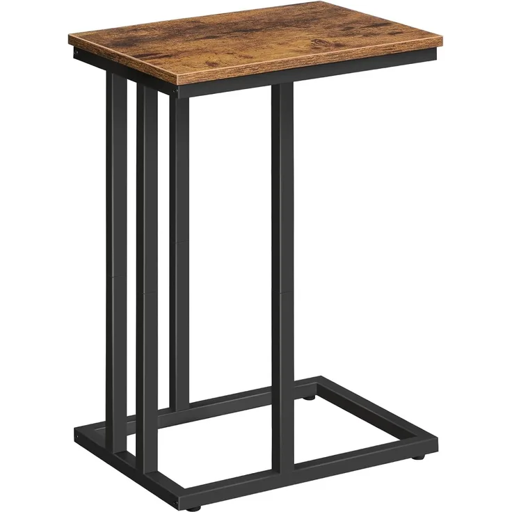 HOOBRO Beistelltisch, Sofatisch, C-Form, kleine Kaffeetisch, 46 x 25 x 63,5 cm, Wohnzimmertisch mit verstellbare Füße, Metallgestell, Industrie-Design, Dunkelbraun EBF02SF01