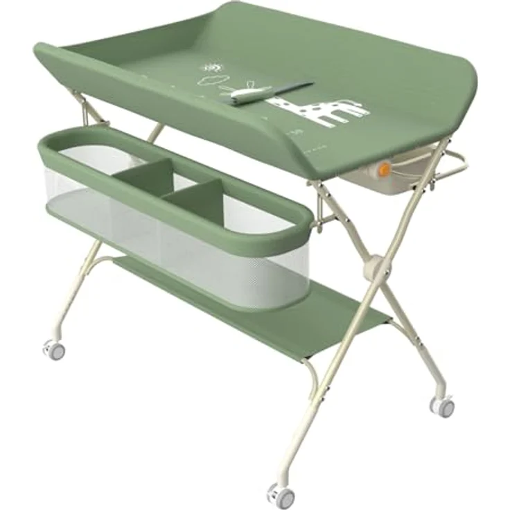 Wickelstation für Baby, Wickeltisch, faltbar, tragbar, Wickeltisch, faltbar, tragbar, mit Aufbewahrungskorb, maximale Belastung von 25 kg,75 x 68 x 83–91 cm (Grün) – Bild 8