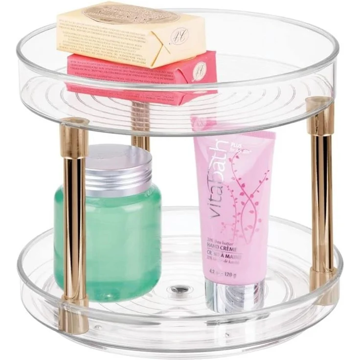 Drehbares Kosmetiktablett Ablage Organizer rund mDesign durchsichtig/Messing – Bild 4