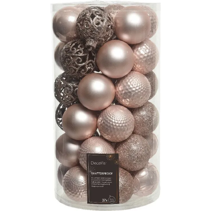 Kaemingk Weihnachtsbaumkugel Weihnachtsbaumkugeln Kunststoff Ornamente Ø 6 cm 37 Stück rosa mix