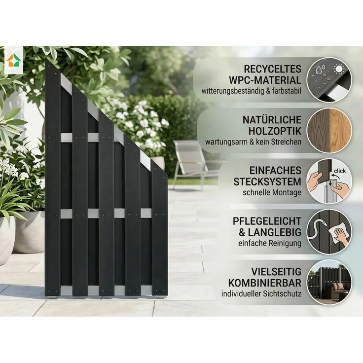 WPC-Sichtschutzzaun CARMENO - 1x Schrägelelement - Schwarz