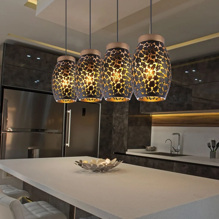 Pendelleuchte, 4 flammig, orientalisch, gold, H 120cm – Bild 3