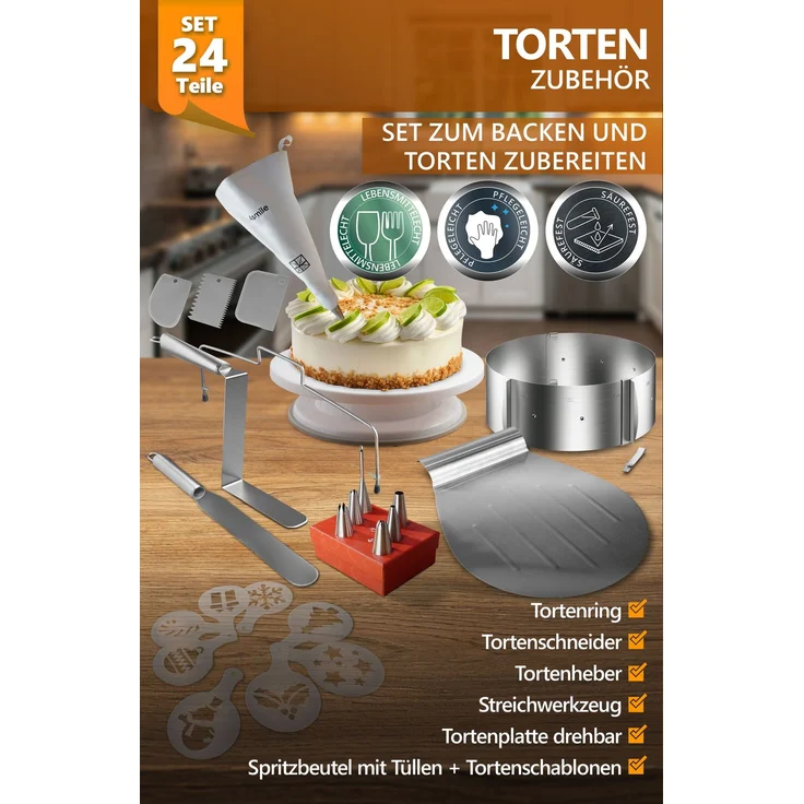 Aurelia Home Tortenset 24-teilig – Tortenring 8,5 cm, Tortenheber, Dekozubehör – Bild 2