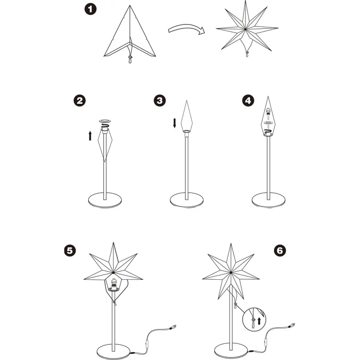 SALCAR LED Weihnachtsstern Beleuchtet Fenster 35cm, Papierstern Weihnachten mit E14 Lampe, 3D Leuchtstern Stehend Adventsstern mit Eisensockel Fuß, Weiß – Bild 4