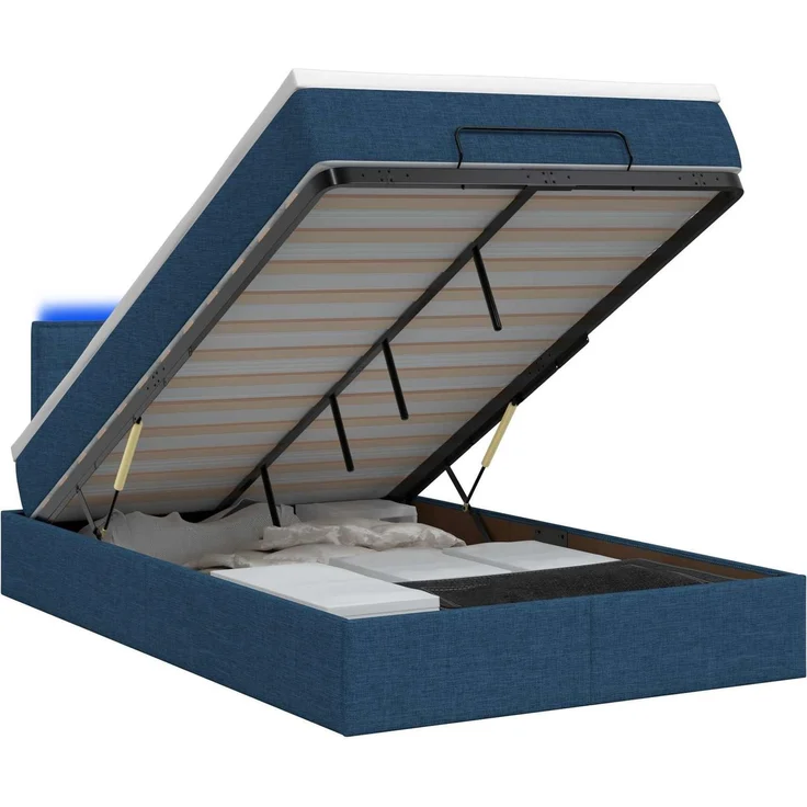 vidaXL Ottoman-Bett mit Matratze und LED Blau 120 x 190 cm Stoff 3457978 – Bild 2