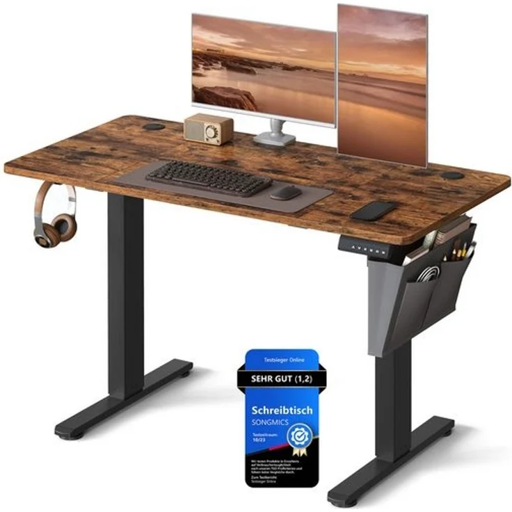 Songmics Höhenverstellbarer Schreibtisch elektrisch, 60x120 x (72-120) cm, Verstellbarer Tisch, Memory-Funktion für 4 Höhen, für Homeoffice, Arbeitszimmer, vintagebraun – Bild 2