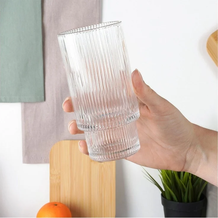 Vilde Gläser-Set Gläser Set 320ml Hohe Trinkgläser mit geriffelter Struktur, 6-tlg, Glas, spülmaschinengeeignet, geriffelt, 6 Stück – Bild 4